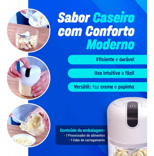 Mini Processador Alimentos Moedor Elétrico Alho Sem Fio